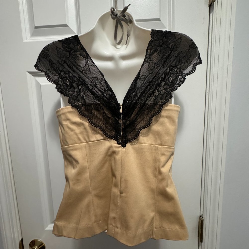 Ruth size 8 corset style top black lace with tan material